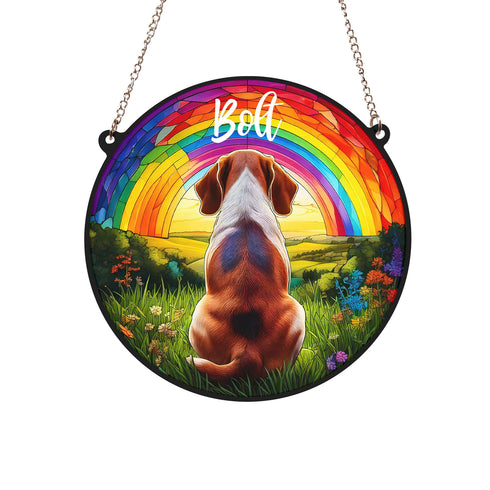 Beagle Rainbow Bridge Personalised Stained Glass Effect Suncatcher